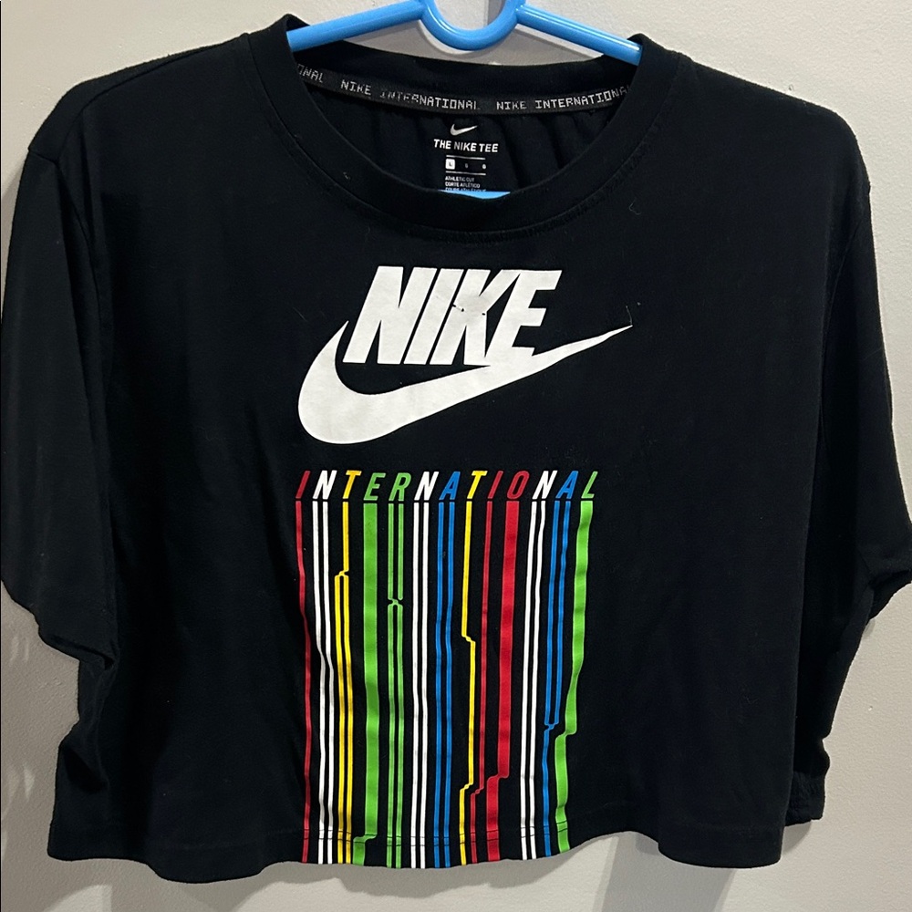 Nike Black Crop Top with Multicolor Stripes - Picture 3 of 4